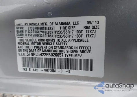 2014 Honda Odyssey Lx z USA, uszkodzony, nr VIN 5FNRL5H22EB026657